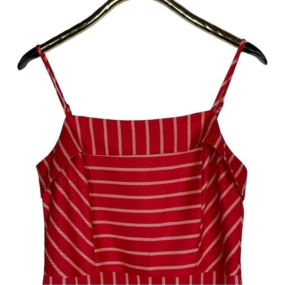 BANANA REPUBLIC STRIPED RED SQUARE NECK SPAGHETTI STRAP HANDKERCHIEF HEM DRESS - Picture 4 of 14
